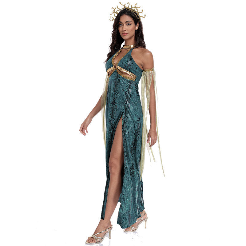 Halloween Cosplay Costume Snake Woman Costume Halloween Greek Mythology Cyan Gorgon Medusa