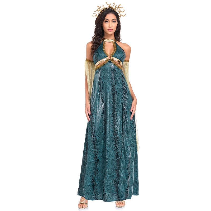 Halloween Costume Snake Woman Costume Greek Mythology Medusa Snake Head Sea Monster Long Dress