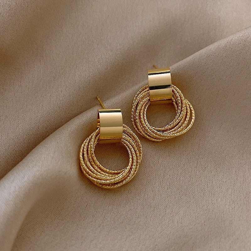 Retro Metallic Multiple Small Circle Pendant Charm Earrings Jewelry Fashion Wedding Gold Hoop Bohemian Earrings For Woman