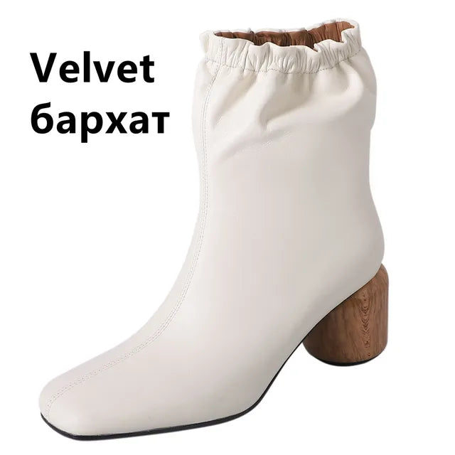 Thick High Heels Women Ankle Boots Autumn Winter Genuine Leather Square Toe Elegant Office Lady Party Shoes Woman New