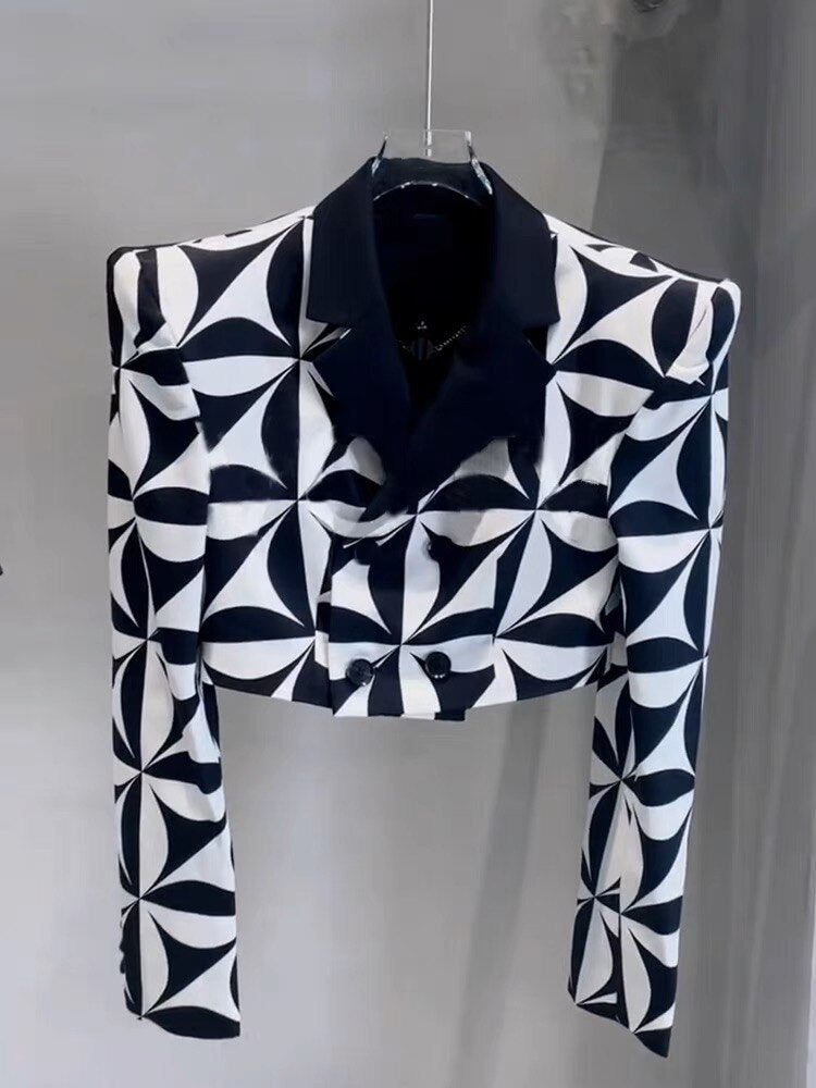 OFF designer gothic streetwear chic Geometric  print blazer coats for women autumn spring runway traf abrigo mujer jacket woman