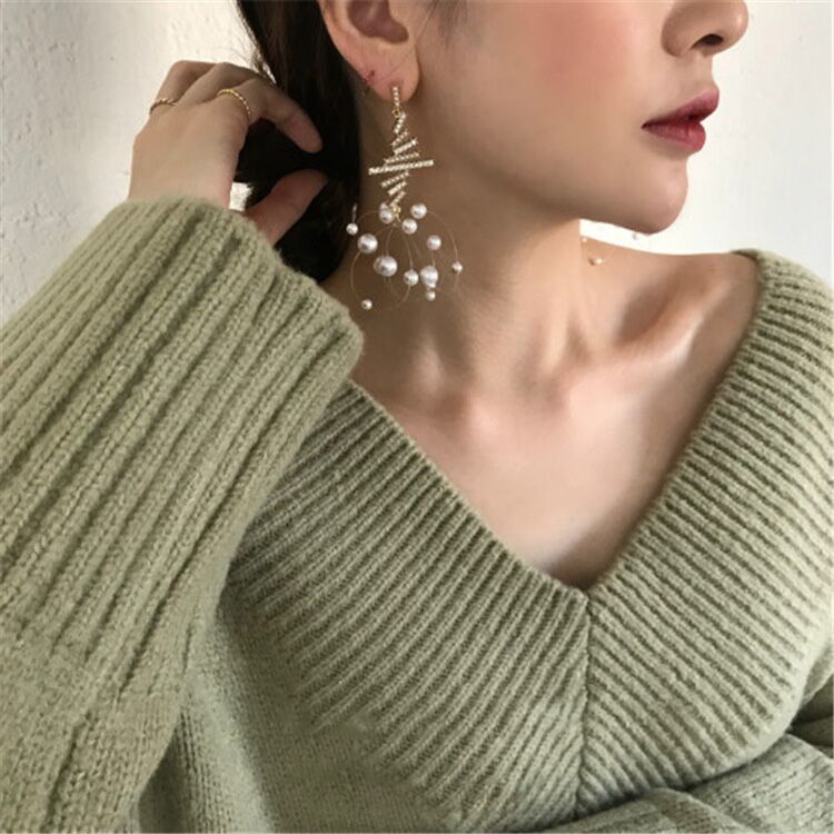 Korean Knot Drop Earrings For Women Rhinestone Long Tassel Statement Pendientes For Woman