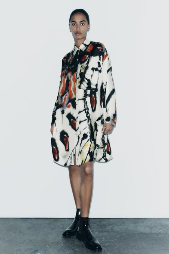 Woman Print Turn Down Collar Fashion Long Blouses Casual Slim Single Breasted Pocket