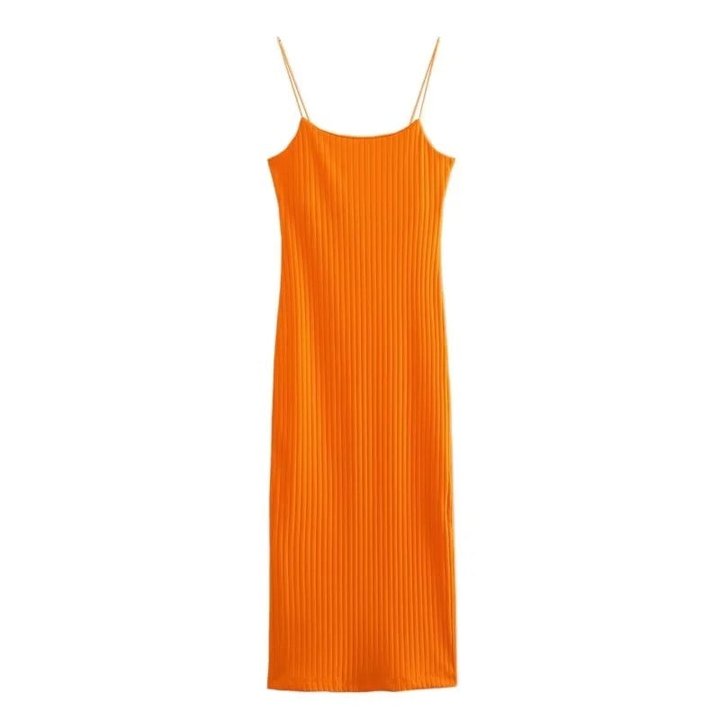 Woman Corset Knitted Sling Midi Long Dress Fashion Sleeveless Vintage Backless Summer Causal Elegant Slim Dresses