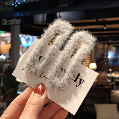 1 Pair Korean Minimalist Imitation Rabbit Hair Geometric Square Hairpin Lovely Woman Hairpin Hair Accessories