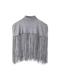 TRAF 2023 Knitted Tassels Poncho Coat Women Fashion Hollow Out Cropped Cape Coats Top Woman Autumn Jackets Casual Top