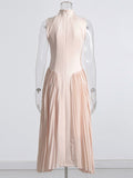 Designer Runway Fashion long dress for woman Sleeveless Vintage High quality knitting Splicing pleated elegant maxi dress