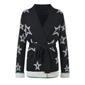 Luxury Star Printed Long Cardigans for Woman Autumn Oversized Black Knitted Sweater Mujer Korean Fashion