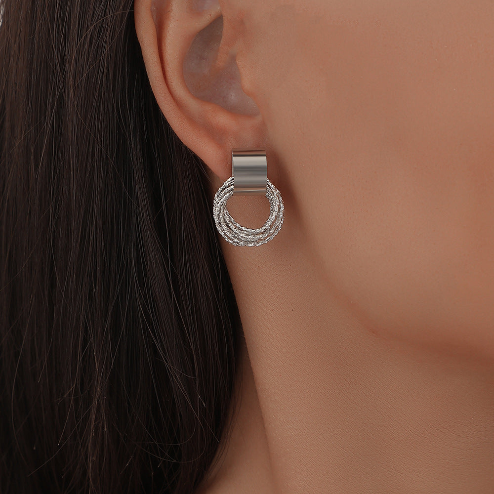 Retro Metallic Multiple Small Circle Pendant Charm Earrings Jewelry Fashion Wedding Gold Hoop Bohemian Earrings For Woman