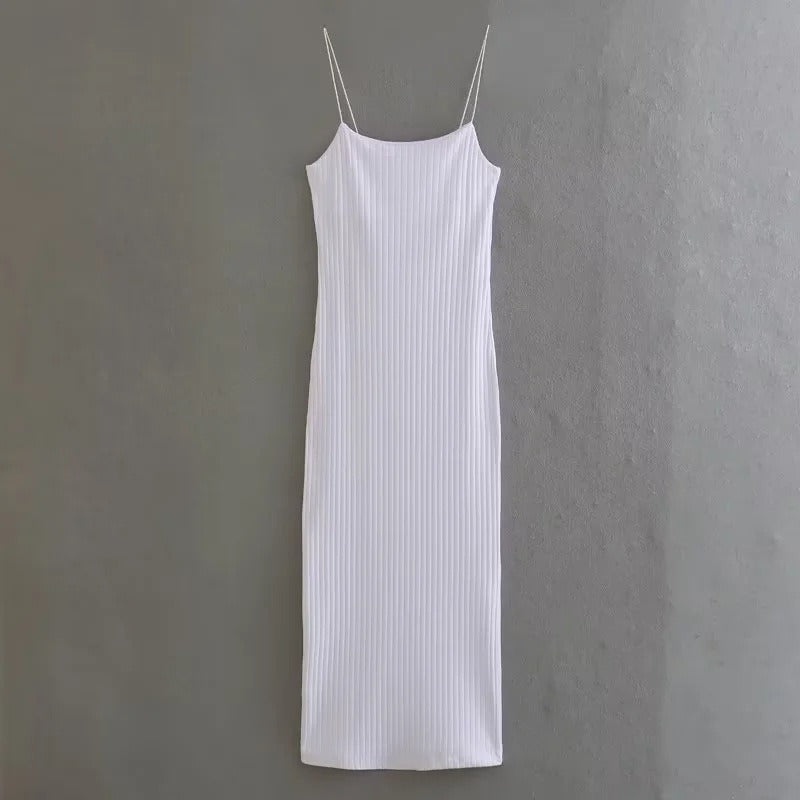 Woman Corset Knitted Sling Midi Long Dress Fashion Sleeveless Vintage Backless Summer Causal Elegant Slim Dresses