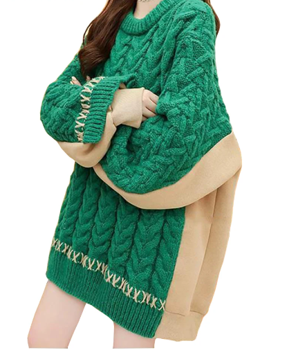 Autumn Winter All Match Woman Sweater Fashion Patchwork Knit Pullover Sweater New Loose Knitwear Tops Female