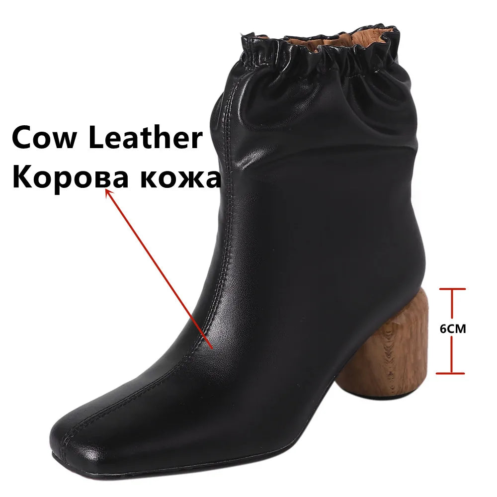 Thick High Heels Women Ankle Boots Autumn Winter Genuine Leather Square Toe Elegant Office Lady Party Shoes Woman New