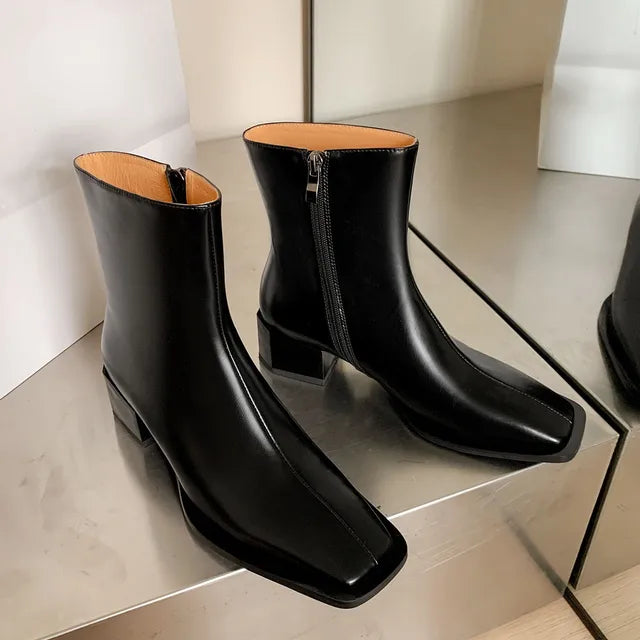 Women Ankle Boots Autumn Winter Genuine Leather Fashion Mixed Colors Side Zipper Office Lady Shoes Woman Basic New