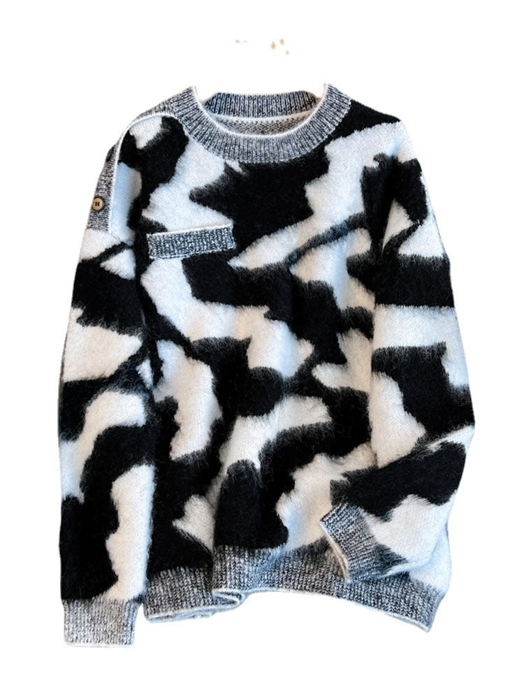 Korean Loose Outer Wear Lazy Style Imitation Mink Down Sweater Woman Winter Oversize Thick Crewneck Knitted Pullovers