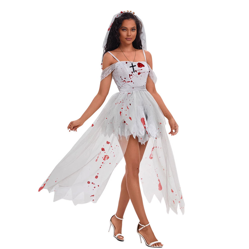 Cos Bride European and American Mesh Dress Summer Sexy Grey Long Dress Vampire Woman