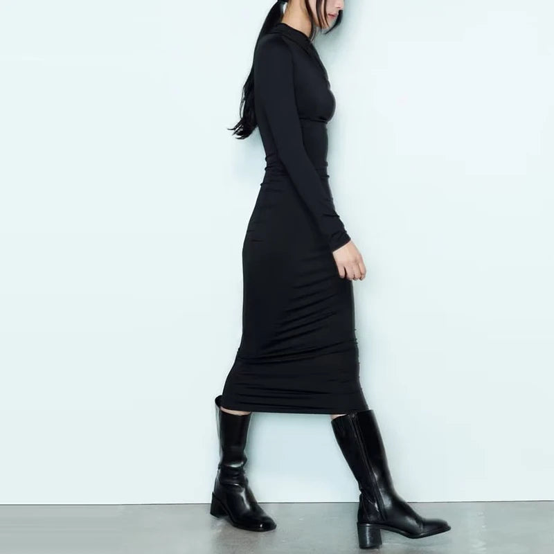 Long Dress Woman Asymmetric Midi Dresses for Women  Autumn Long Sleeve Office Bodycon Dress Female Party Dress
