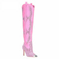 New Crystal Shoes Woman Pointed Toe Over Knee High Boots Sexy Rhinestone Thin High Heel Boots Ladies Shoes