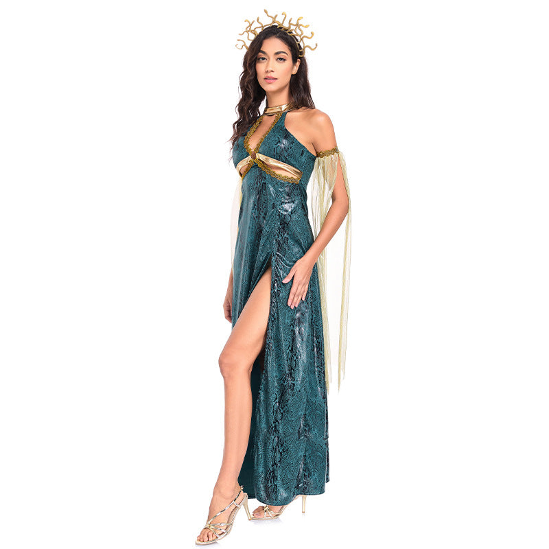 Halloween Costume Snake Woman Costume Greek Mythology Medusa Snake Head Sea Monster Long Dress