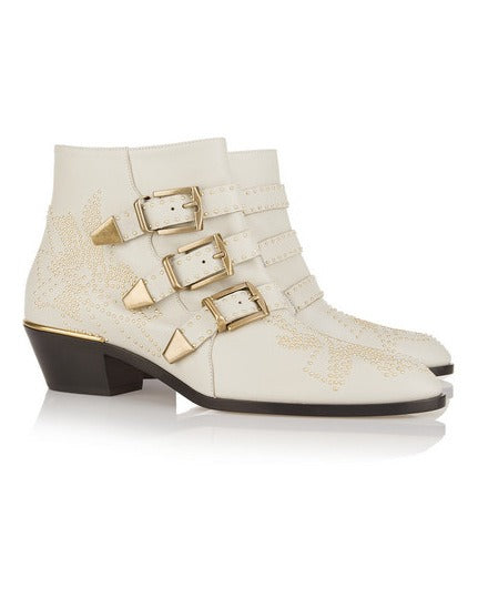 Studded Snake Skin Ankle Boots For Woman Buckle Strap Genuine Leather Chunky Heel Martin Boots Women Luxury