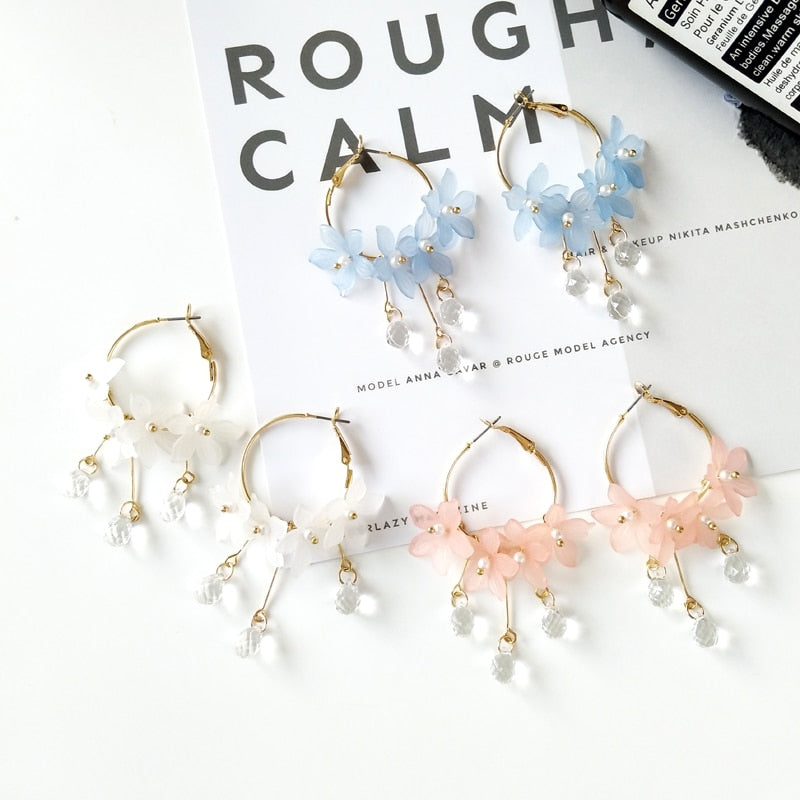 Female dust flower long pearl Stud earrings Acrylic jewelry fashion woman earrings  fine jewelry accessories earrings