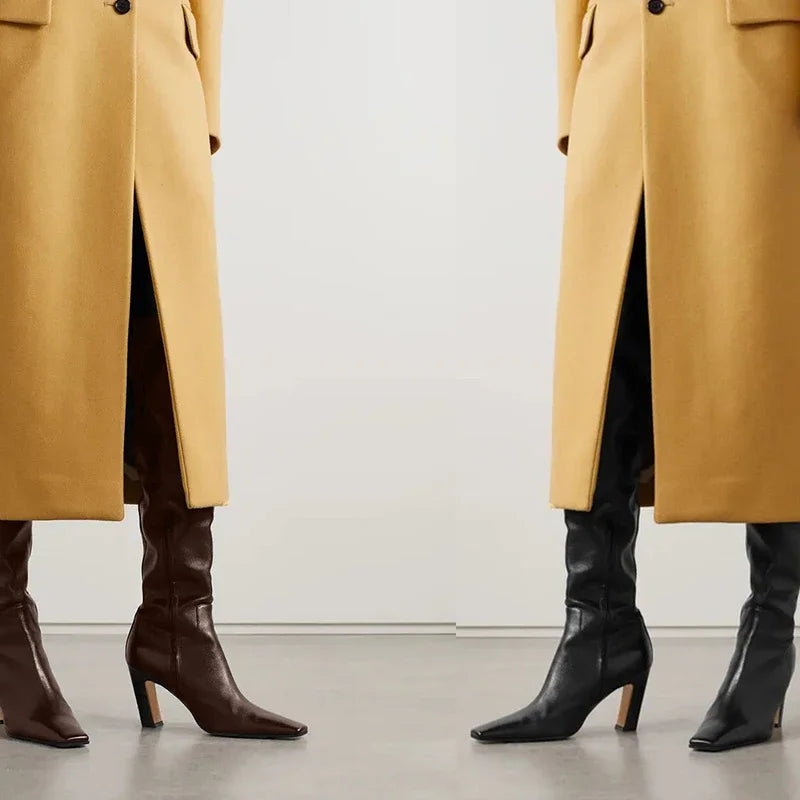 Size 34-43 Autumn Winter Women Over Knee-High Boots Pointed Toe Real Leather Heels Office Lady Shoes Woman Boots