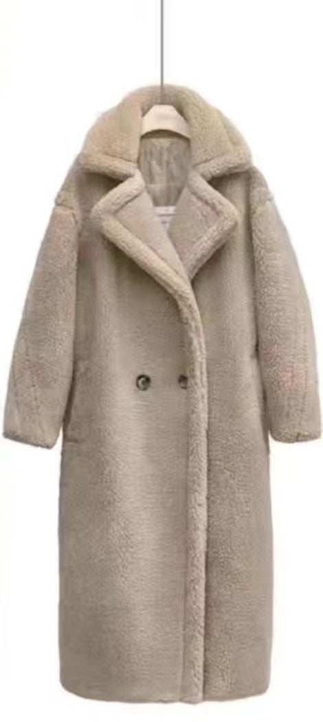 Woman Coat Thick Thick Warm Elegant Long High Street Style Double Breasted Full Sleeve
