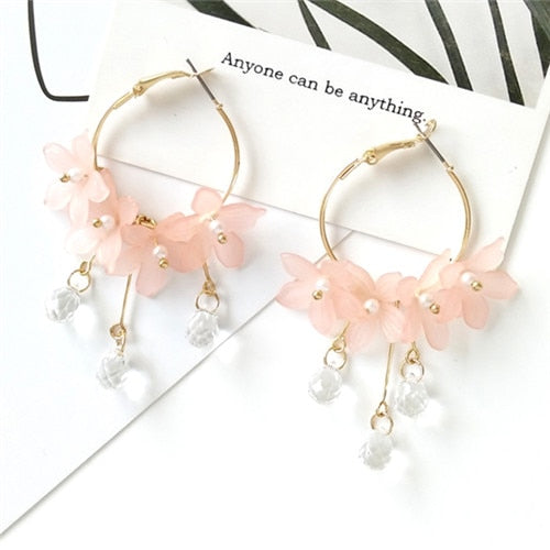 Female dust flower long pearl Stud earrings Acrylic jewelry fashion woman earrings  fine jewelry accessories earrings