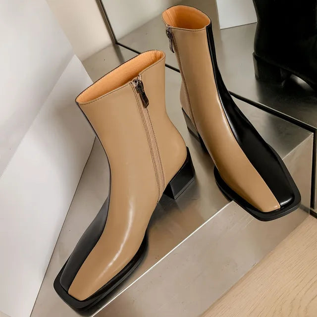 Women Ankle Boots Autumn Winter Genuine Leather Fashion Mixed Colors Side Zipper Office Lady Shoes Woman Basic New