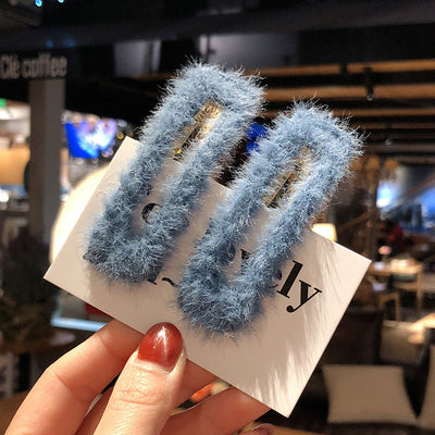 1 Pair Korean Minimalist Imitation Rabbit Hair Geometric Square Hairpin Lovely Woman Hairpin Hair Accessories