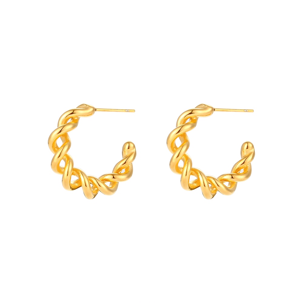 18K Gold Plated Jewelry Tarnish Free Stainless Steel Creative Twisted Hollow Hoop Earrings For Woman