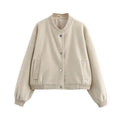 TRAF  Women Jacket Cropped Bomber Jackets For Women Beige Black Tweed Jacket Woman Fashion Long Sleeve New In Short Coats