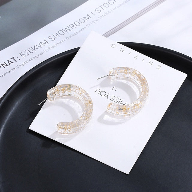 Korean Version Retro Cold Acrylic Earrings Transparent Gold Flash With Acetic Acid Geometric Temperament Woman C Earrings