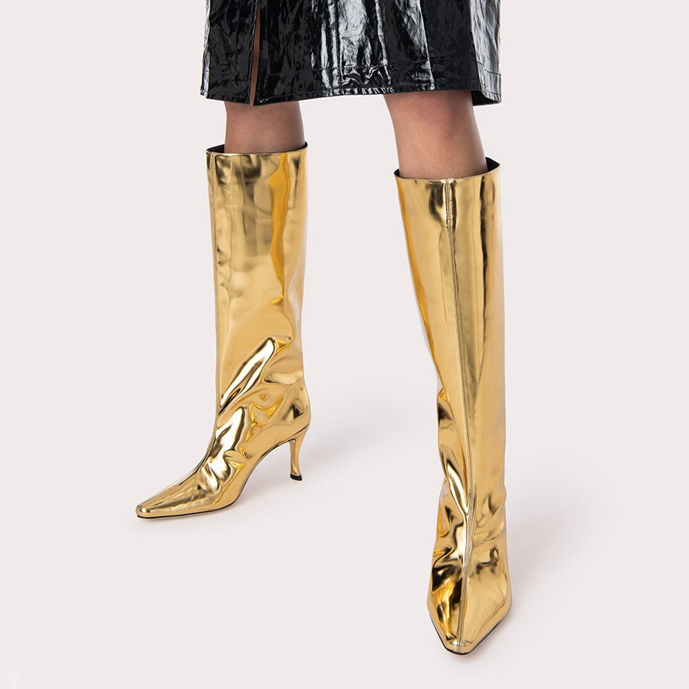 pop design autumn winter motorcycle boots shoes women print leather knee high boots sexy high heels platform riding boots woman