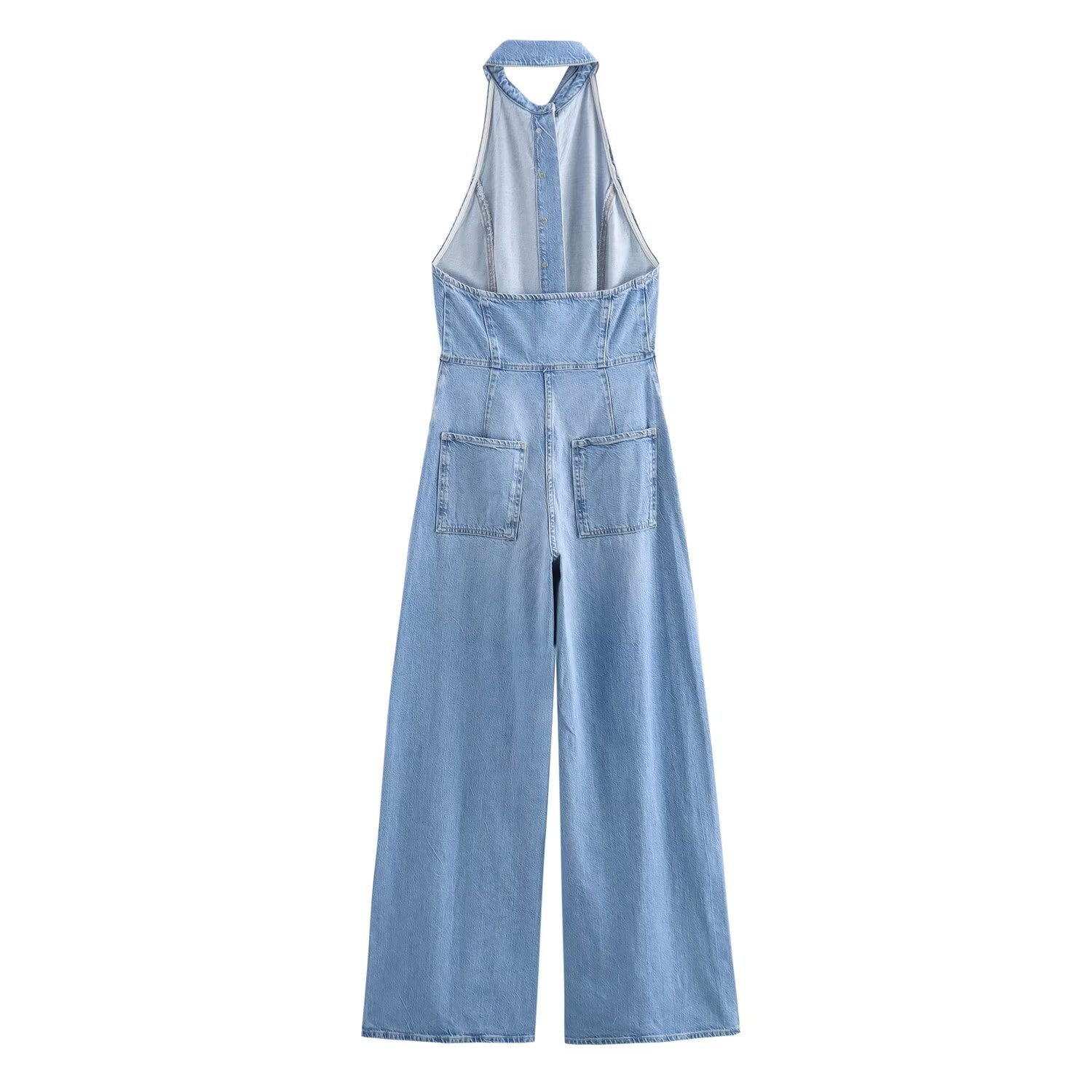 Bareback denim jumpsuit women's clothing