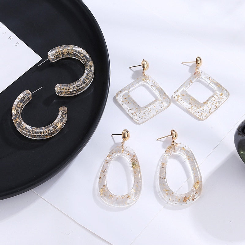 Korean Version Retro Cold Acrylic Earrings Transparent Gold Flash With Acetic Acid Geometric Temperament Woman C Earrings