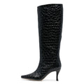 pop design autumn winter motorcycle boots shoes women print leather knee high boots sexy high heels platform riding boots woman