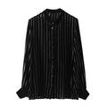 Women Black Oversize Shirt  Striped Velvet Shirts Woman Long Sleeve Shirts and Blouses Female Semi Sheer Women's Shirts