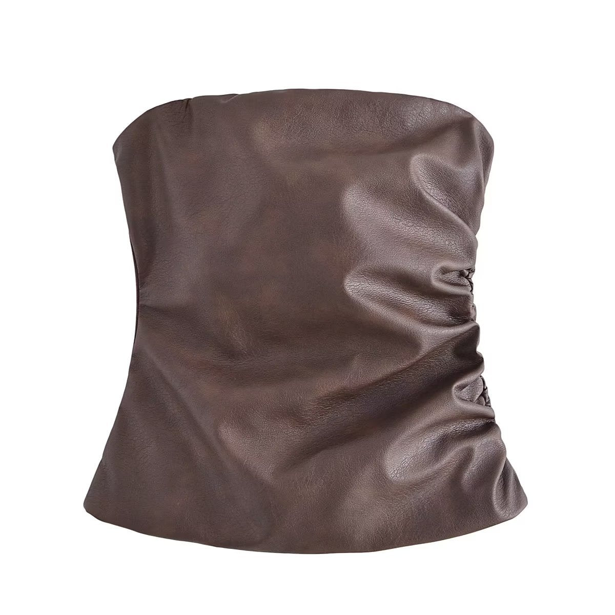 Fashion Short Tops Woman Trendy Solid Color Strapless Sleeveless Backless Folds Decorate Female Chic Sexy Tank Tops