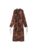 Vintange Print Boho Long Dresses for Women Translucent Sexy Midi Dress Woman Long Sleeve Casual Female Party Dress
