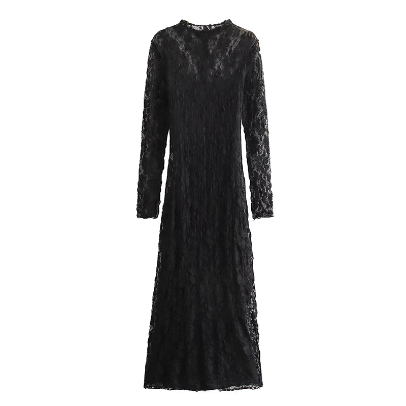 Lace Sexy Body Dress Woman  Autumn Mesh Long Dresses for Women See Through Long Sleeve  Midi Sexy Dresses Party Dress