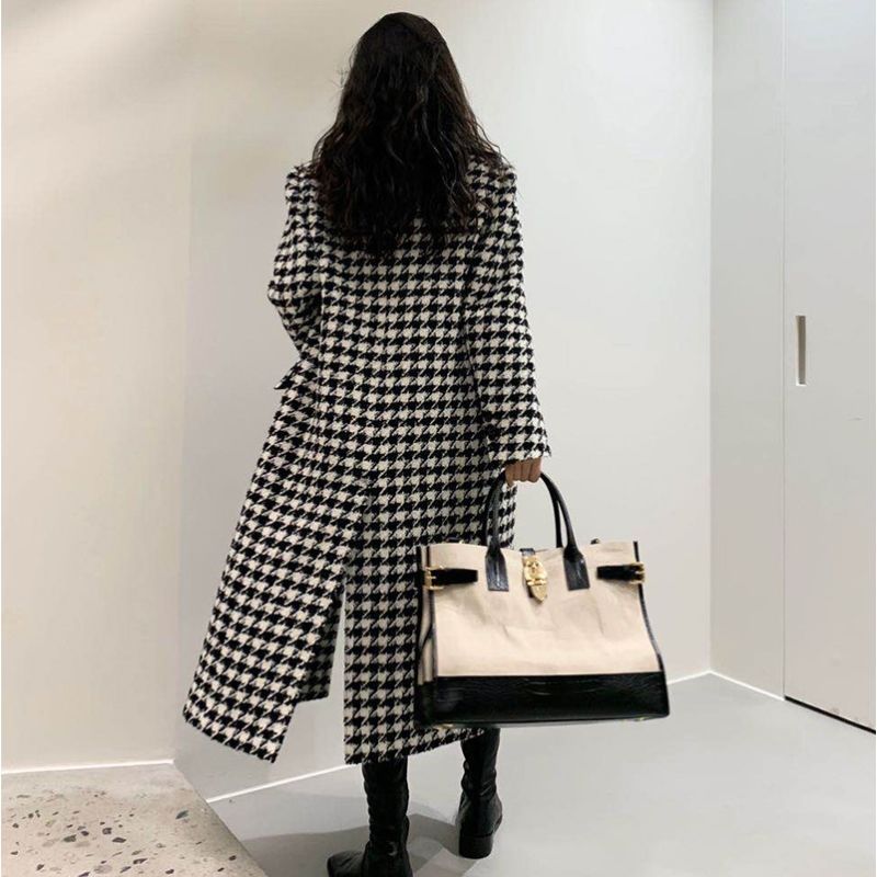 Vintage Suit Collar Woolen Women's Coat Windbreaker Korean Fashion Trench Thicken Coats Jackets Woman Winter