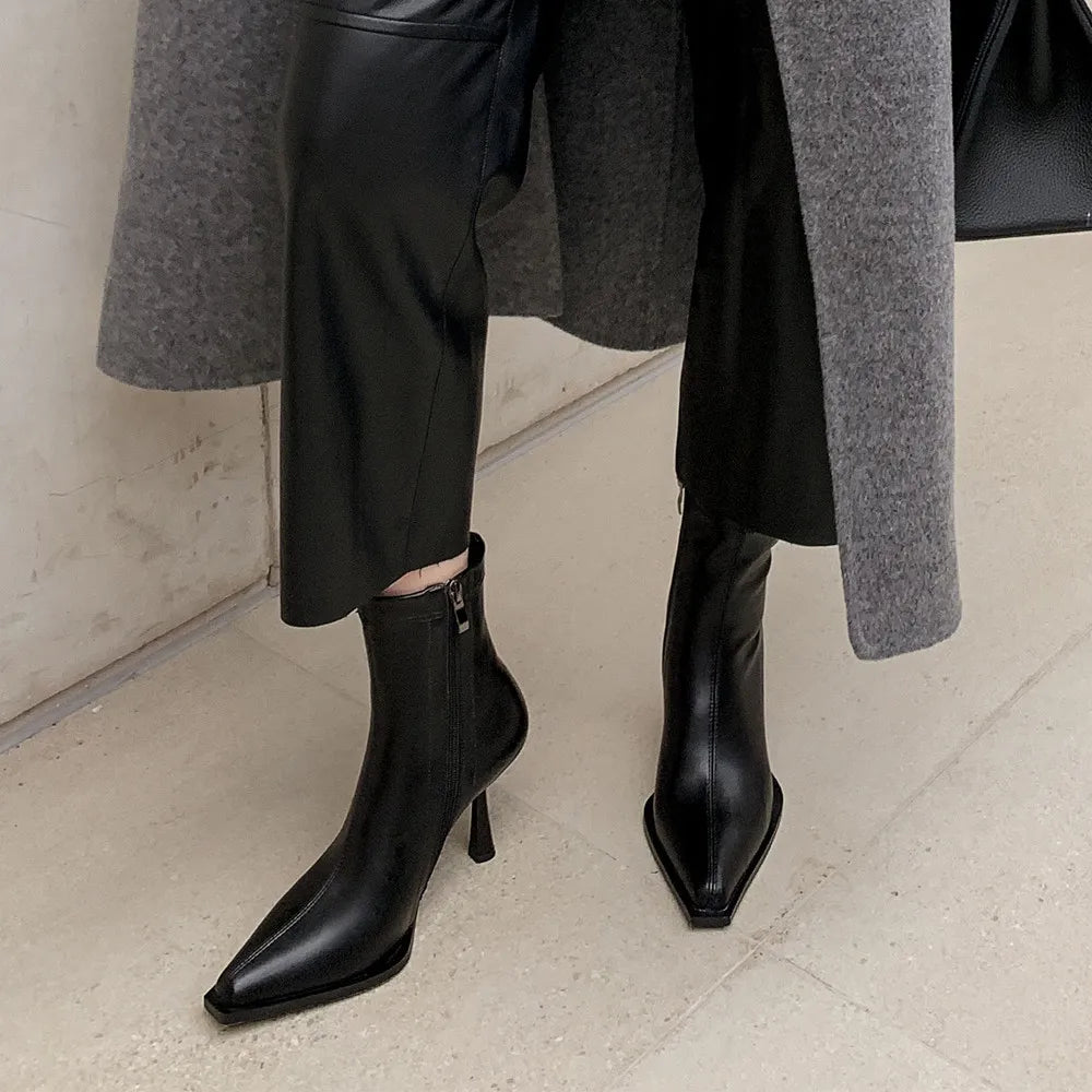 Autumn Winter Women Ankle Boots Elegant Thin High Heels Sexy Party Office Ladies Genuine Leather Shoes Woman New