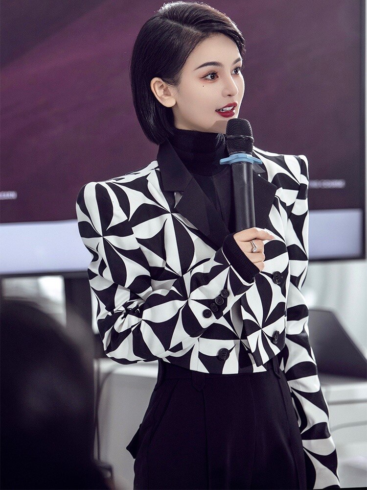 OFF designer gothic streetwear chic Geometric  print blazer coats for women autumn spring runway traf abrigo mujer jacket woman