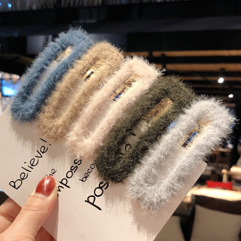 1 Pair Korean Minimalist Imitation Rabbit Hair Geometric Square Hairpin Lovely Woman Hairpin Hair Accessories