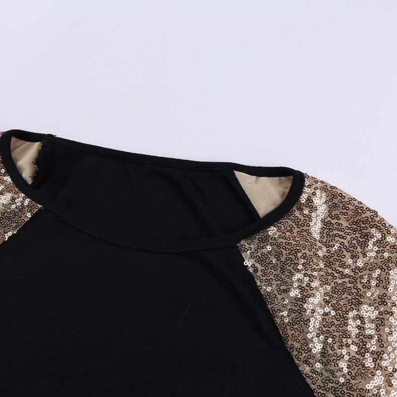 New Autumn Winter Hoods  Solid Sequin Stitching Round Neck Long Sleeve Casual Slim Woman Sweatshirts
