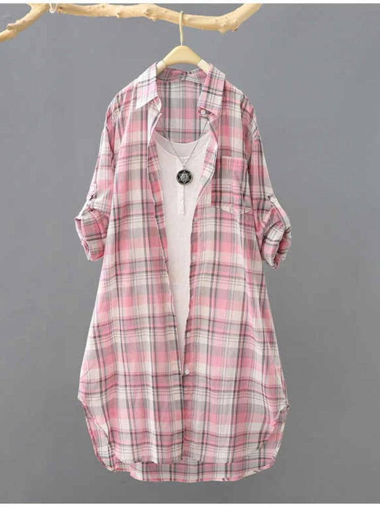 Large Size Blouses Plaid Elegant Women Blouses Loose Fashion Woman Blouses Korean Style Clothes Women Shirts