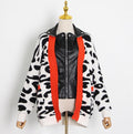 Autumn and Winter Spell PU Leather Lapel Leopard Print Sweater Coat Female Loose Zipper Woman Sweaters