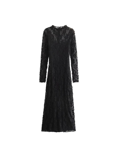 Lace Sexy Body Dress Woman  Autumn Mesh Long Dresses for Women See Through Long Sleeve  Midi Sexy Dresses Party Dress