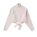 Sexy Backless Lace Up Knitted Sweater Woman Solid Turtleneck Long Sleeve Jumper Pullover  Spring Female Elegant Street Tops