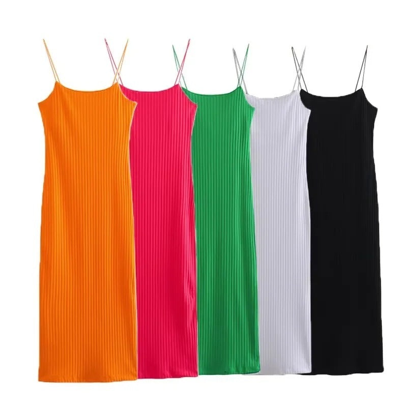 Woman Corset Knitted Sling Midi Long Dress Fashion Sleeveless Vintage Backless Summer Causal Elegant Slim Dresses